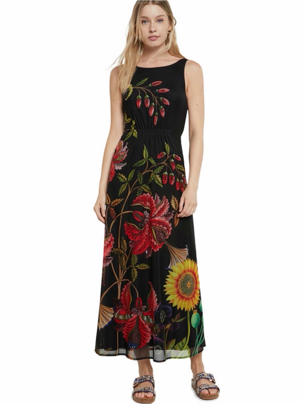 Desigual x Christian Lacroix Hans Floral Mesh Midi Strethy Dress Black Small